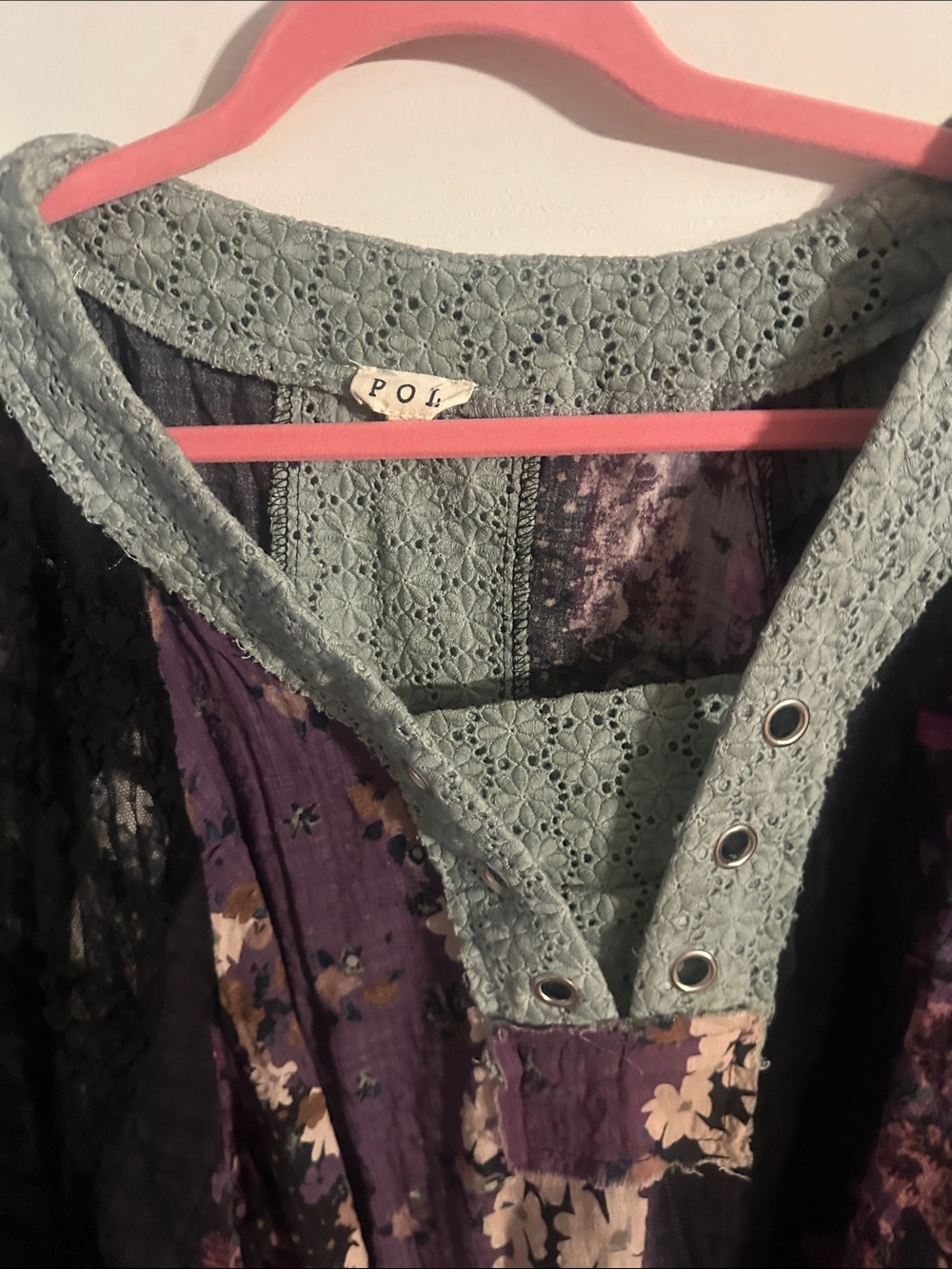 POL Floral Patchwork Boho Top in Black, Purple, Green - Picture 8 of 9